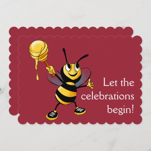 Invitation Miel rouge Bee Rosh HaShana (Devant / Derrière)