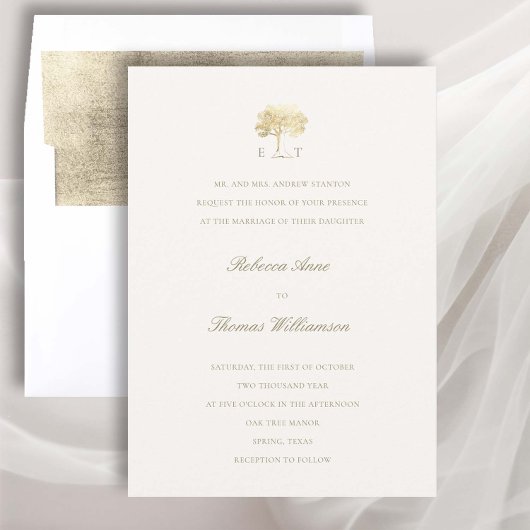Invitation Mighty Oak Faux Or Formel Mariage traditionnel
