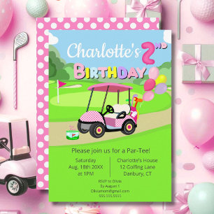 Invitation Mignon 2e anniversaire Polka Dot Rose Girl Golf