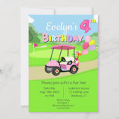Invitation Mignon 4Anniversaire Polka Dot Rose Girl Golf (Devant)