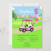 Invitation Mignon 5Anniversaire Polka Dot Rose Girl Golf (Devant)