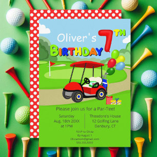 Invitation Mignon 7e anniversaire Red Golf Cart Boy's