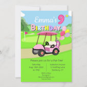 Invitation Mignon 9Anniversaire Polka Dot Rose Girl Golf (Devant)