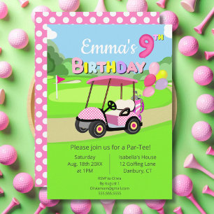 Invitation Mignon 9Anniversaire Polka Dot Rose Girl Golf