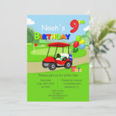 Invitation Mignon 9e anniversaire Red Golf Cart Boy's (Debout devant)