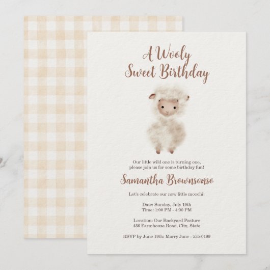 Invitation Mignon agneau mouton gingham (Devant / Derrière)