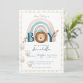 Invitation Mignon bébé garçon Boho Lion empreintes de pattes (Debout devant)