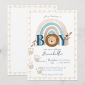 Invitation Mignon bébé garçon Boho Lion empreintes de pattes (Devant / Derrière)