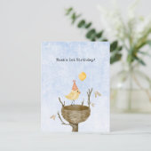 Invitation Mignon Bébé Oiseau Jaune Avec Ballon (Debout devant)