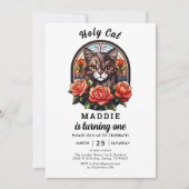 Invitation mignon Chat I’m One ! Cute Cat Girl 1er anniversai (Devant)