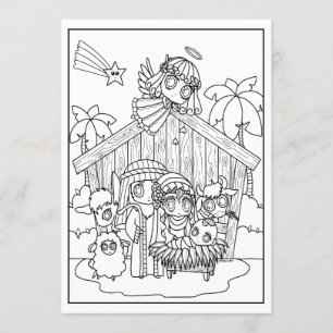 Invitation mignon chibi manga Nativité Scene raison de la sai