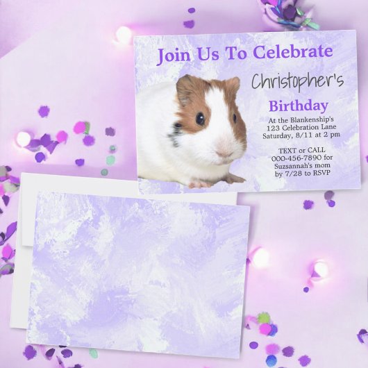 Invitation Mignon Cochon d'Inde Brun Blanc Fête Violette Pers
