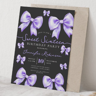 Invitation Mignon Coquette Arc Édulcoré 16 Anniversaire Viole