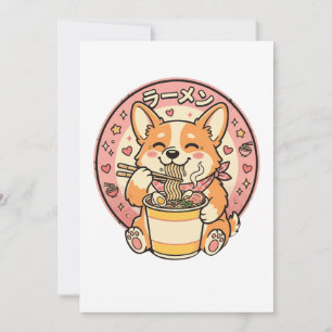 Invitation Mignon Corgi Mangeant des Ramen Kawaii Nouilles Ja