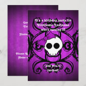 Invitation Mignon crâne gothique violet et noir 5x7 anniversa (Devant / Derrière)