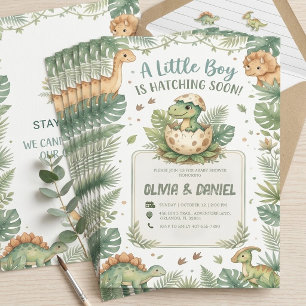 Invitation Mignon dinosaure aquarelle vert qui éclot bientôt