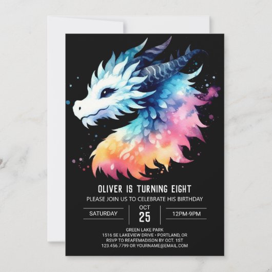 Invitation Mignon Dragon Anniversaire numérique (Devant)