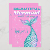 Invitation Mignon éditable sous la mer Sirène fille numérique (Devant / Derrière)