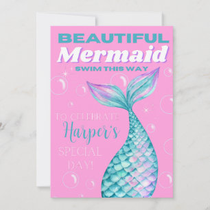 Invitation Mignon éditable sous la mer Sirène fille numérique