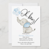 Invitation Mignon éléphant bébé aquarelle "Oh garçon!" (Devant)