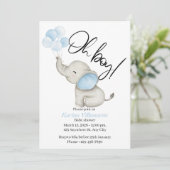 Invitation Mignon éléphant bébé aquarelle "Oh garçon!" (Debout devant)