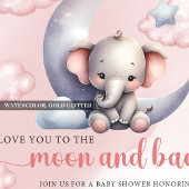 Invitation Mignon éléphant lune et dos fille Baby Shower