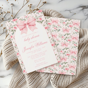 Invitation Mignon faire à la mode chic rose noeud bébé fille
