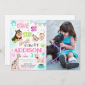 Invitation Mignon fille chien Anniversaire Pawty Photo (Devant / Derrière)