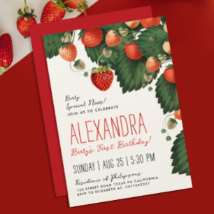 Invitation Mignon Fruits de Fraise Rouge Vintage Premier Bota