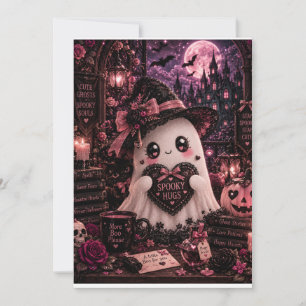 Invitation Mignon Gothique Rose Fantôme Halloween Drôle Câlin