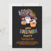 Invitation mignon Halloween Ghost & Citrouille black party (Devant)