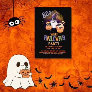 Invitation mignon Halloween Ghost & Citrouille black party