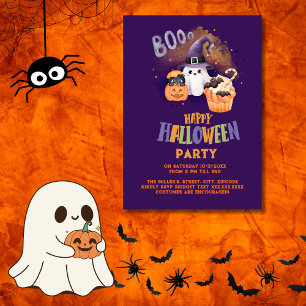 Invitation mignon Halloween Ghost & Citrouille violet fête