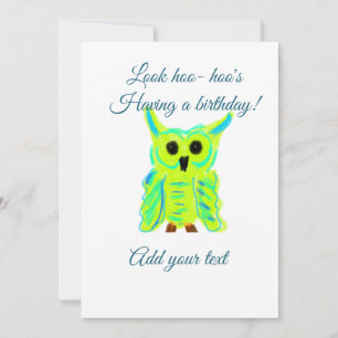 Invitation Mignon hibou pastel bleu vert pun ajouter texte an