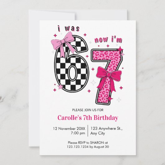 Invitation Mignon J'avais 6 ans Maintenant j'ai 7 ans Anniver (Devant)