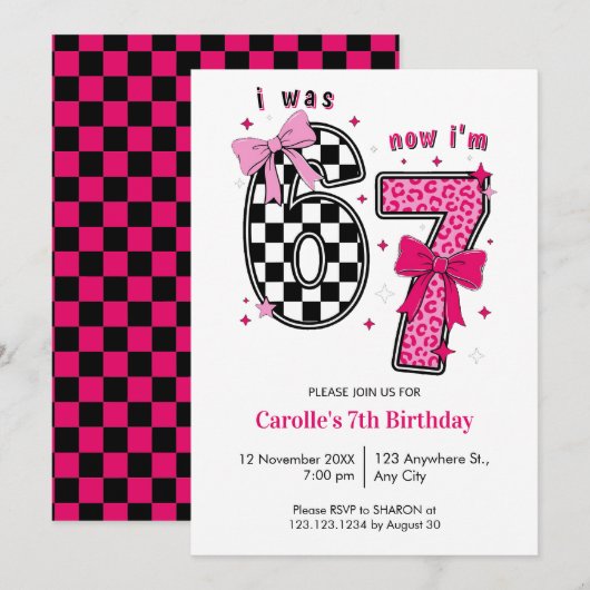 Invitation Mignon J'avais 6 ans Maintenant j'ai 7 ans Anniver (Devant / Derrière)