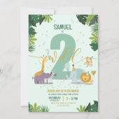 Invitation Mignon Jungle Safari Animaux Deux Anniversaires Sa (Devant)