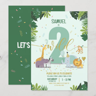 Invitation Mignon Jungle Safari Animaux Deux Anniversaires Sa