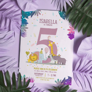 Invitation Mignon Jungle Safari Animaux Filles Anniversaire
