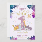 Invitation Mignon Jungle Safari Animaux Filles Sauvage Un Ann (Devant)