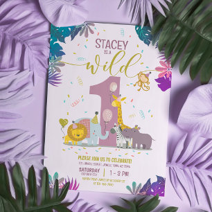 Invitation Mignon Jungle Safari Animaux Filles Sauvage Un Ann