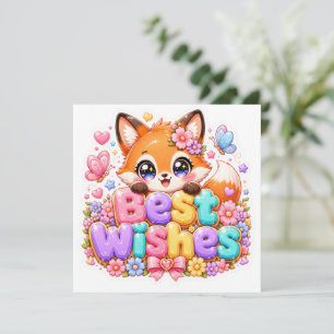 Invitation Mignon Kawaii Meilleurs Vœux Renard Nom Pastel Ros