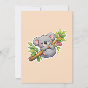 Invitation Mignon koala endormi sur une branche d'eucalyptus 