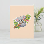 Invitation Mignon Koala Endormi sur une Branche d'Eucalyptus (Debout devant)