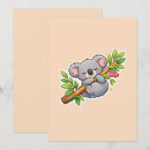 Invitation Mignon Koala Endormi sur une Branche d'Eucalyptus (Devant / Derrière)