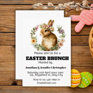 Invitation Mignon lapin de brunch de Pâques à l'aquarelle mod