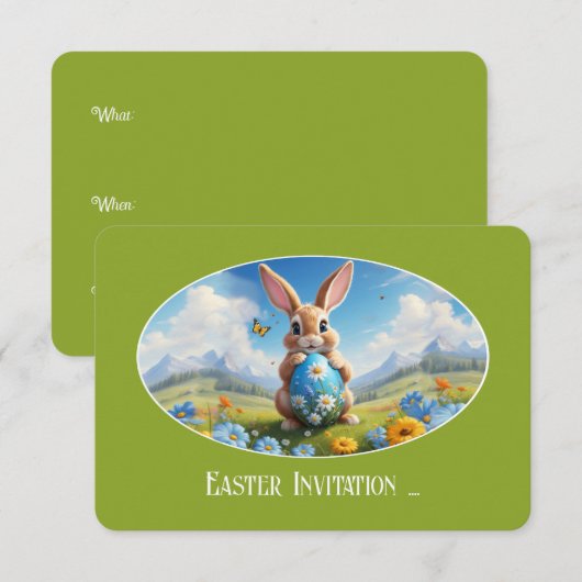 Invitation Mignon lapin de Pâques dans le paysage. (Devant / Derrière)
