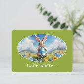 Invitation Mignon lapin de Pâques dans le paysage. (Debout devant)