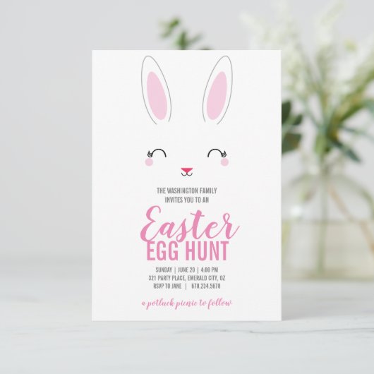Invitation mignon lapin EASTER EGG HUNT brunch pique-nique (Debout devant)