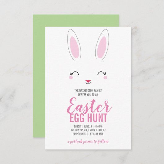 Invitation mignon lapin EASTER EGG HUNT brunch pique-nique (Devant / Derrière)